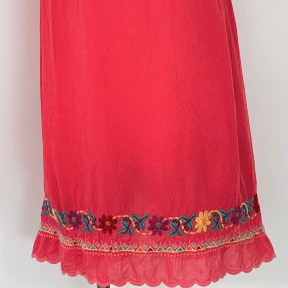 Johnny Was Mikones Embroidered Tunic Top Short Sleeve in Red/Coral Boho S - Picture 8 of 10